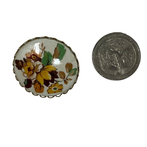 Vintage Flower Brooch Pearl Brown Green Silver Tone Frame - Picture 2 of 5